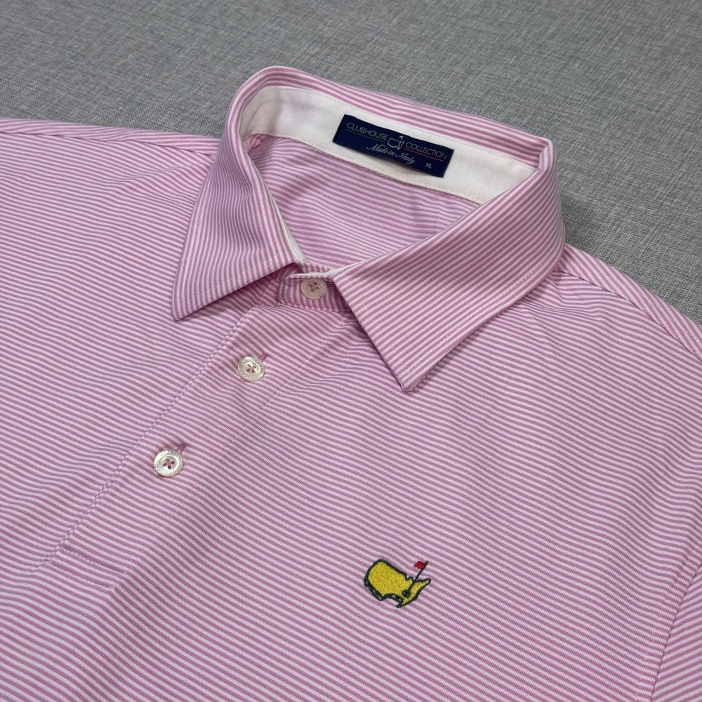 Masters Clubhouse Collection Golf Polo Shirt Made Italy Mens XL Pink Striped